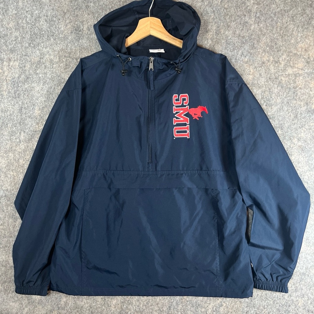 SMU Mustangs Champion Windbreaker Pullover 1/4 Zip Hoodie Men’s Medium Blue